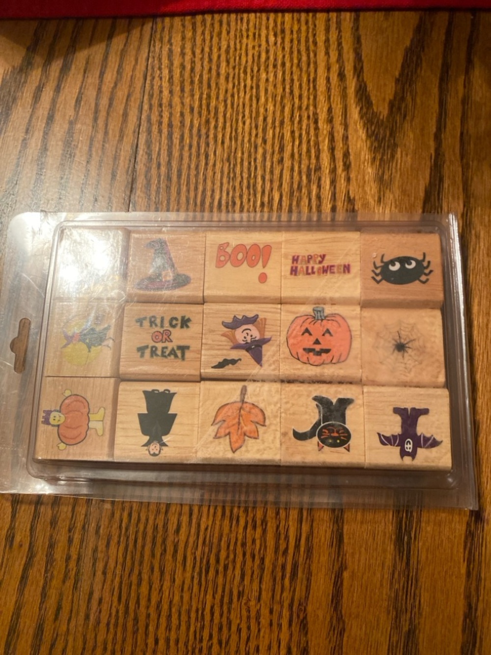 Halloween Wooden Stamp Set - Pumpkin, Witch, Bat, Trick or Treat